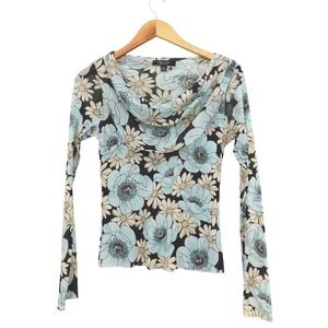 VTG Karen Kane Floral Mesh Cowl Neck Long Sleeve Top Womens Size Medium Y2K